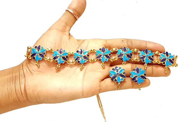 Assamese_Traditional_Gold_Plated_Blue_Colour_Golpata_Necklace_Set_For_Women